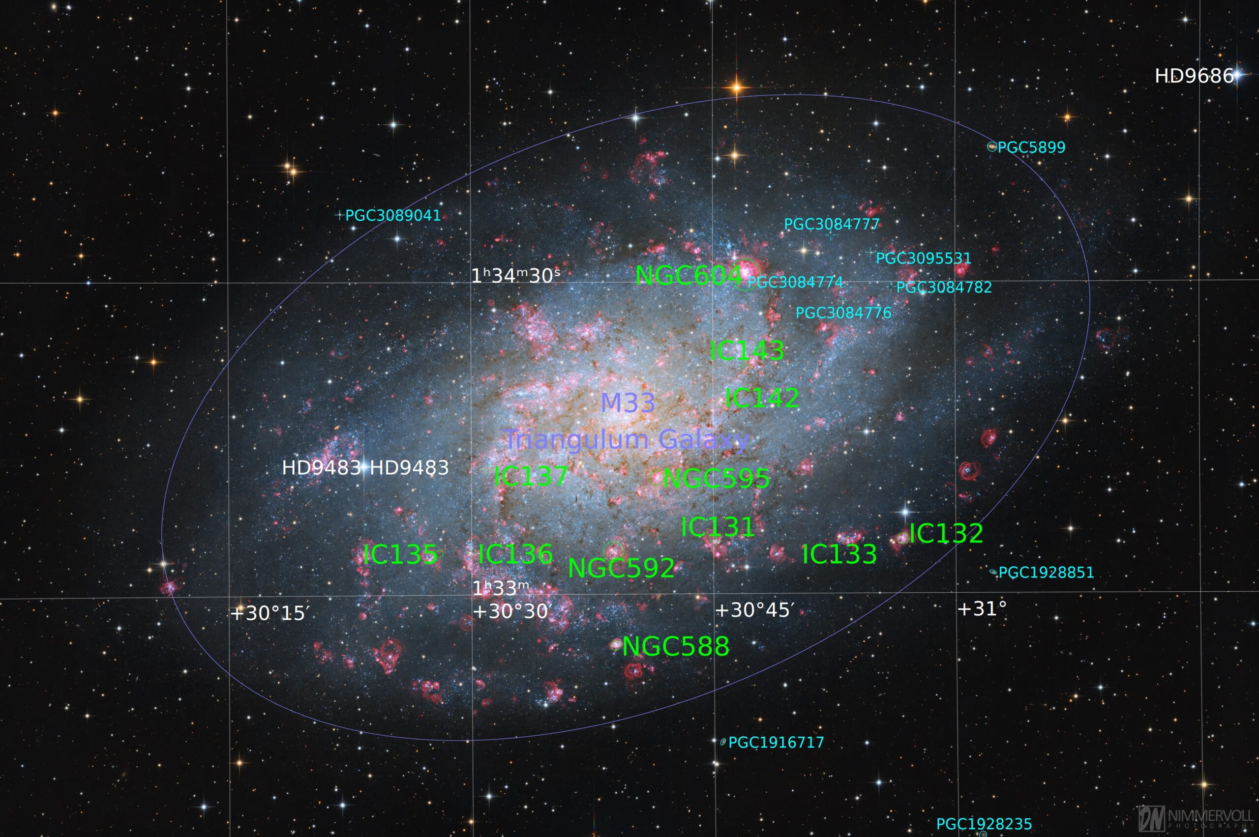 Messier 33 beschriftet